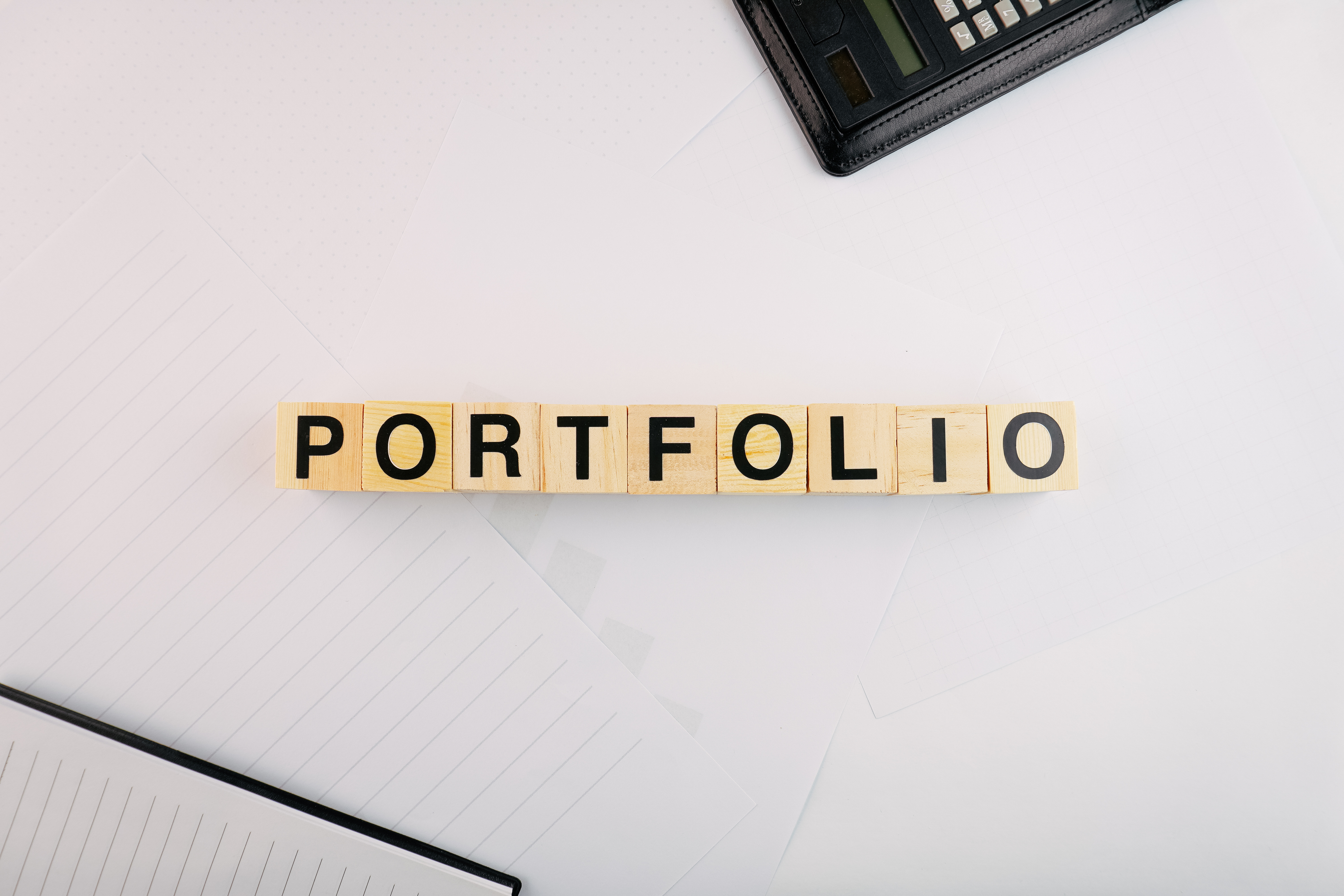 Portfolio Wooden Block Words Concept Background